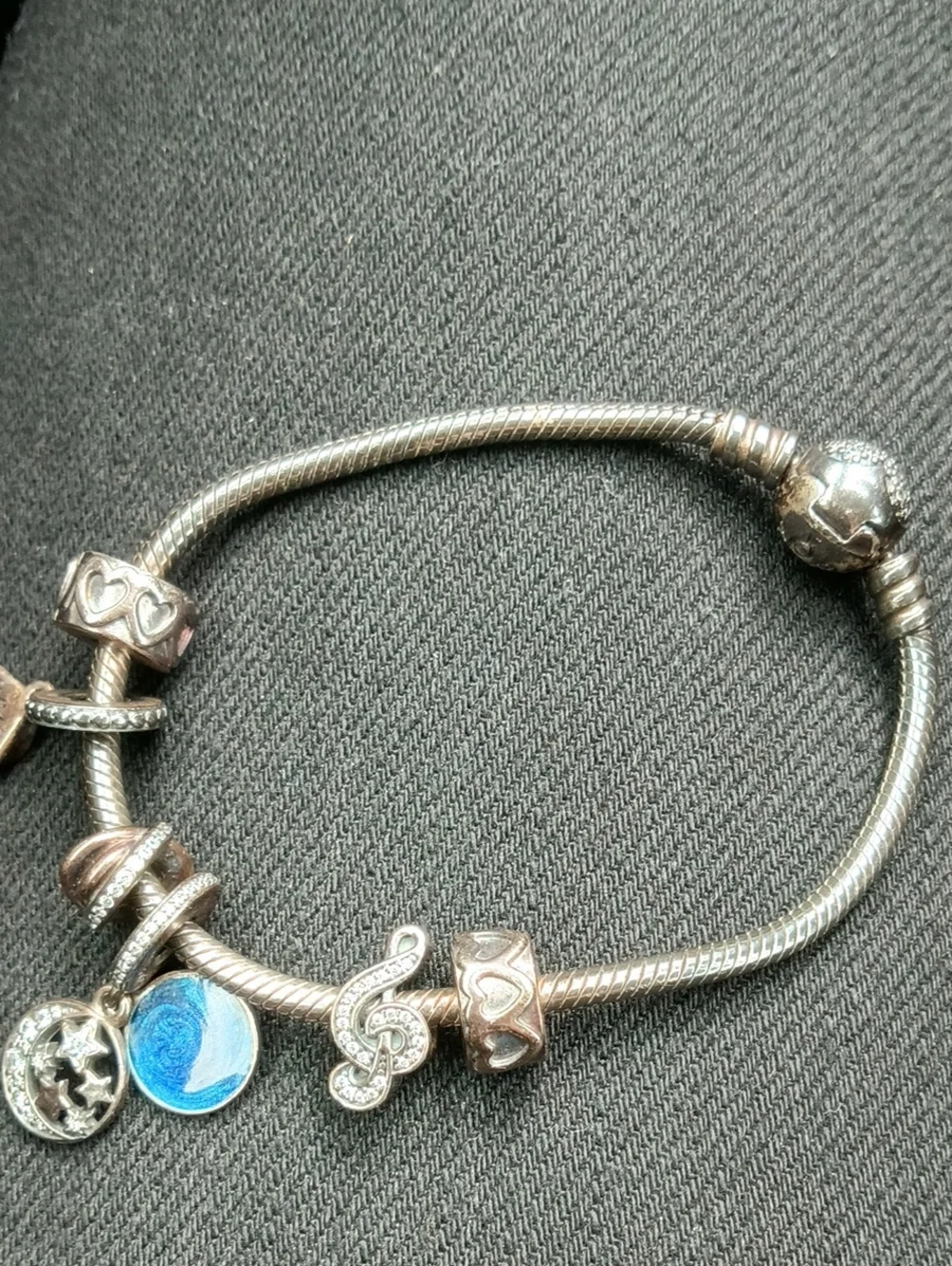 Pandora Moments Charm Bracelet Round Snake Link 7 Charms Sterling Silver P